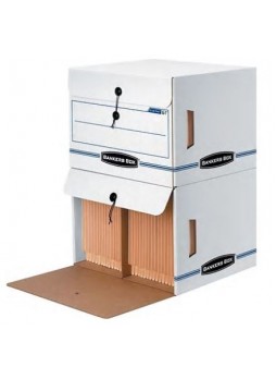 BANKERS BOX® SIDE-TAB™ Drop-Front Storage Boxes, Letter, End Tab, White/Blue, 10 3/4"H x 15 1/4"W x 13 1/2"D