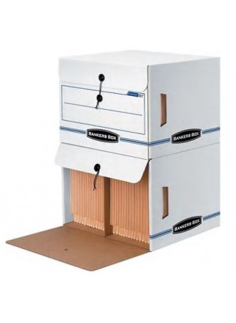 BANKERS BOX® SIDE-TAB™ Drop-Front Storage Boxes, Letter, End Tab, White/Blue, 10 3/4"H x 15 1/4"W x 13 1/2"D