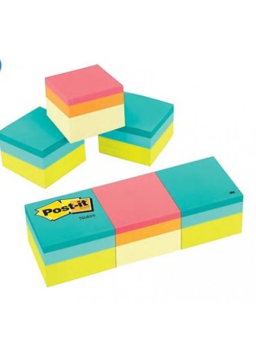 POST-IT® NOTES CUBE, 2 x 2, GREEN WAVE, CANARY YELLOW WAVE, 3 CUBES/PACK  - Multi access office