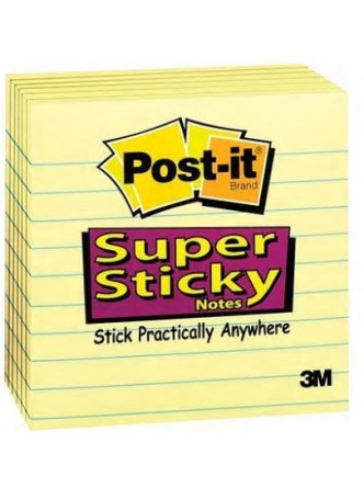 Post-it® Super Sticky Notes, 4" x 4", Canary Yellow, Lined, 6 Pads/Pack (675-6SSCY)