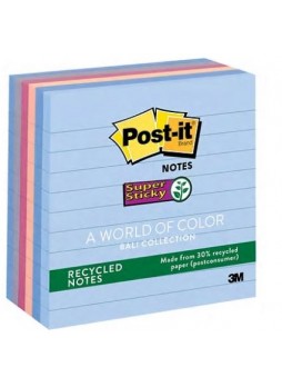 Post-it® Recycled Super Sticky Notes, 4" x 4", Bali Collection, Lined, 6 Pads/Pack (6756SSNRP)
