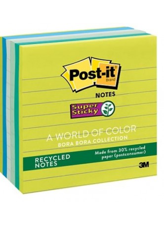 Post-it® Super Sticky Notes, 4" x 4", Bora Bora Collection, Lined, 6 Pads/Pack (6756SST)