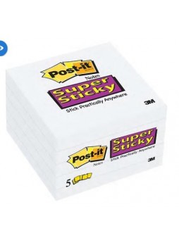 Post-it® Super Sticky Notes, 3" x 3", White, 5 Pads/Pack (654-5SSW)