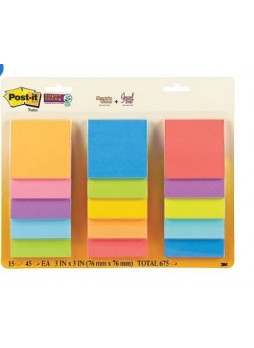 Post-it® Super Sticky Notes, 3" x 3", Marrakesh Collection, Rio de Janeiro Collection, 15 Pads/Pack (654-15SSMULTI)