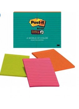 Post-it® Super Sticky Notes, 4" x 6", Miami Collection, Lined, 8 Pads/Pack (660-8SSMIA)