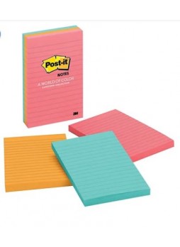 Post-it® Notes, 4" x 6", Cape Town Collection, Lined, 3 Pads/Pack (6603AN)
