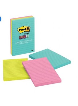 Post-it® Super Sticky Notes, 4" x 6", Miami Collection, Lined, 3 Pads/Pack (660-3SSMIA)