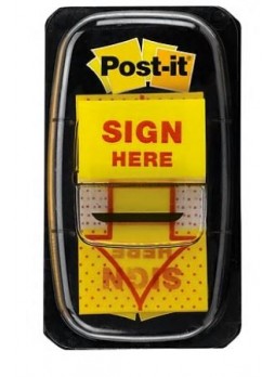 Post-it® 'Sign Here' Message Flags, 1" Wide, Yellow, 100 Flags/Pack (680-SH2)