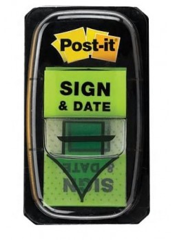 Post-it® 'Sign and Date' Message Flags, 1" Wide, Green, 100 Flags/Pack (680-SD2)