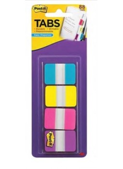 Post-it® Durable Tabs, 1" Wide, Assorted Colors, 88/Pack (686-AYPV1IN)