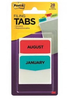 Post-it® Preprinted Month Tabs, Assorted Colors, 28 Tabs/Pack (686MONTH)