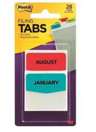 Post-it® Preprinted Month Tabs, Assorted Colors, 28 Tabs/Pack (686MONTH)