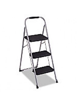 Ladders, Cosco Ultra-Thin 3-Step Ladder, 200 Lb Capacity, 52 3/4", Black/Platinum - 282645