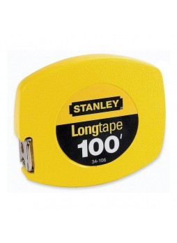 Tape measure, 100 ft Length 0.4" Width - 1/8 Graduations - Imperial Measuring System - Plastic, Polymer - 1 Each - Yellow - bos34106