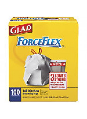 Glad ForceFlex Drawstring Trash Bags, 13 Gallons, White, Box Of 100 - 667653