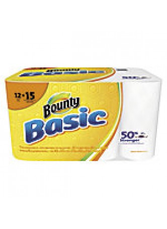 Bounty Basic 1-Ply Paper Towels, 10 3/16" x 10 15/16", White, 55 Sheets Per Roll, 12 Rolls